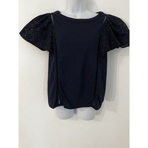 BANANA REPUBLIC Women Navy Blue Shirt PULLOVER Size M Short Sleeve Eyele…